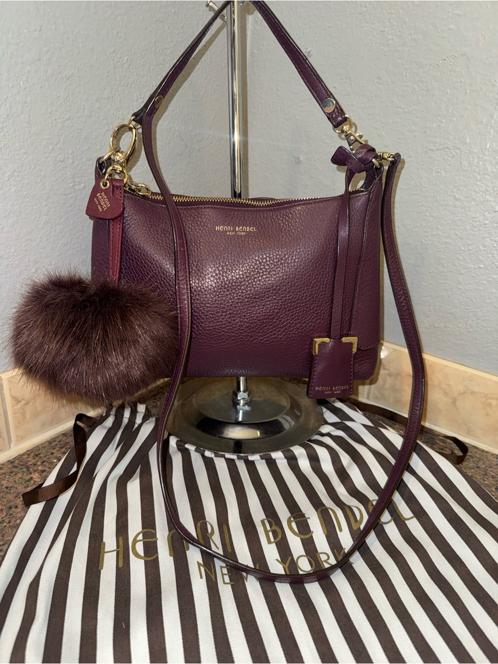 Henri Bendel Rivington Pebbled Leather Crossbody Bag - Burgundy / Plum